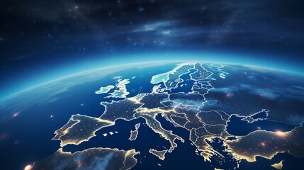 Europe continent from space. Satellite view - obrazy, fototapety, plakaty