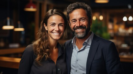 couple in cafe in smiling face