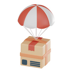 Cardboard box parachute icon airdrop delivery solutions 3D render