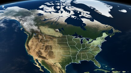 North America continent from space. Satellite view