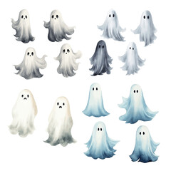 Halloween ghost spirit decor card greeting watercolor paint on white background