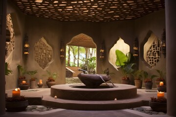 Moroccan ayurvedic spa interior with candles