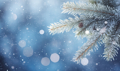 Fototapeta na wymiar christmas background with fir tree and snow