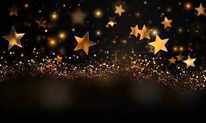 gold  black Christmas background with golden stars