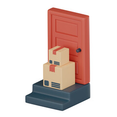 Delivered parcels to door house moving with cardboard boxes home delivery icon 3D render