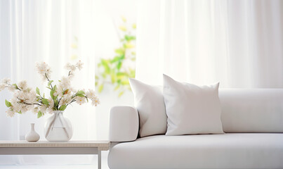 white sofa in a living room, modern interior 