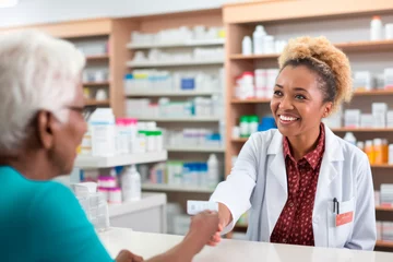 Papier Peint photo autocollant Pharmacie Elderly lady buys medication in the pharmacy