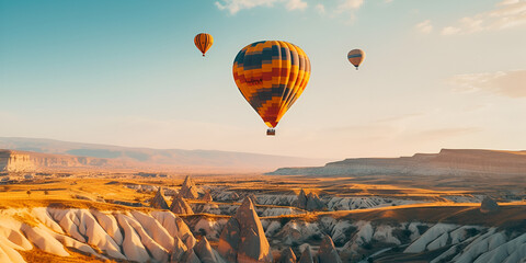 hot air balloon in region country,Colorful hot air balloons Illustration ,Cappadocia Surreal Landscapes Rocks and Balloons