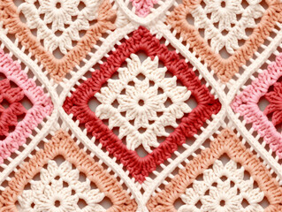 Granny square pattern. Multicolor crochet flowers. Top View Colorful illustration