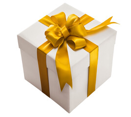 caixa de presente com laço dourado isolado em fundo transparente