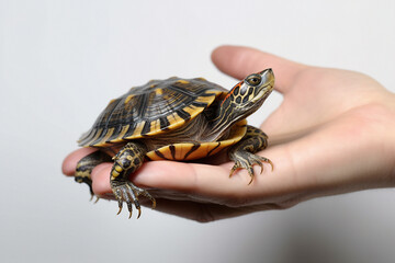 Holding Turtle in Hand. Generative AI image.