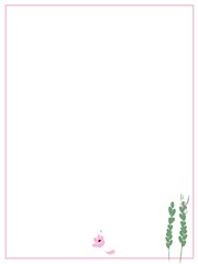 Botanical illustration, postcard design, greeting card, invitation, congratulation, empty space for text