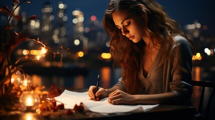 Obraz na płótnie Canvas woman in writing a notebook 