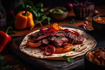 Grilled Steak with Fresh Vegetables and Tortilla, generative ai, ai, generative