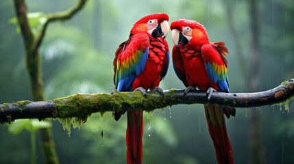 Two stunning Scarlet Macaws perched on a Brazilian
