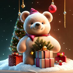 christmas teddy bear with gifts