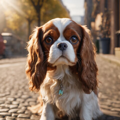 king charles spaniel on the street