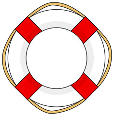 Lifebuoy icon with rope. Cartoon illustration. Rescue or emergency sign.
