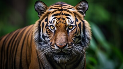 Head of tiger sumatera closeup with dull blue divider