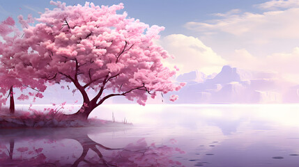 Obraz na płótnie Canvas Enchanting cherry blossom tree in full bloom, its delicate petals painting the landscape in a sea of soft pink. Generative Ai.NO.03