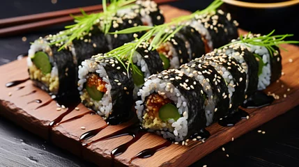 Foto op Canvas Seaweed maki roll with sesame seeds. © Merab