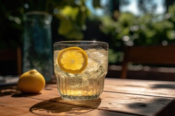 Sunny Lemonade Refreshment on Wood, generative ai, ai, generative