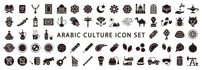 Big set of arabic culture icon (Flat silhouette version) - obrazy, fototapety, plakaty
