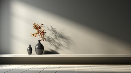 Sunny Minimalist Interior with Potted Plants by Window