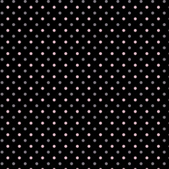 Simple abstract geometric seamless pattern Pale pastel pink and gray polka dots isolated on a black background © Olga