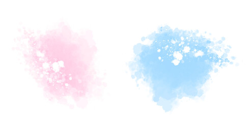 Blue and Pink Watercolor Stains. Delicate Abstract Watercolor Splatter. Light Blue and Pastel Pink Paint Stains. No Background. Irregular Stains and Splatter Print. Delicate Smoke.	
