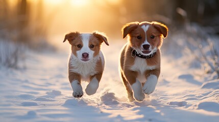 Puppy Jack Russell Terrier and Pooch Nova Scotia Duck Tolling Retriever occasion, Christmas and New Year
