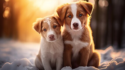 Puppy Jack Russell Terrier and Pooch Nova Scotia Duck Tolling Retriever occasion, Christmas and New Year