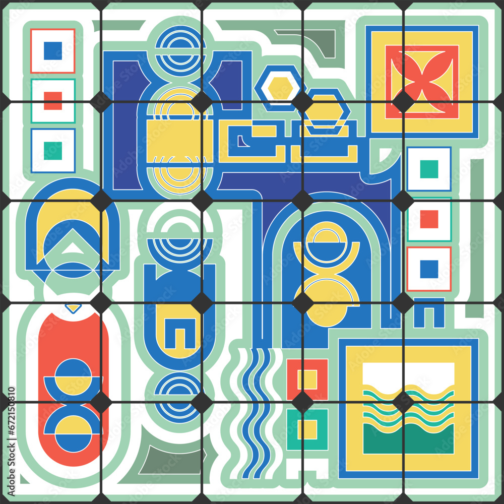 Fototapete decorative panel with an abstract pattern consisting of chaotically located geometric shapes and oth