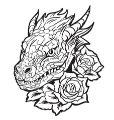Obraz premium Contour image of dragon. Zodiac animal sign, horoscope and astrological symbol. Vector illustration isolated on white background for tattoos, coloring, posters