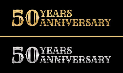 50 years logo. 50th anniversary celebration design. Birthday, invitation, jubilee golden and silver sign or symbol. Vector illustration. - obrazy, fototapety, plakaty