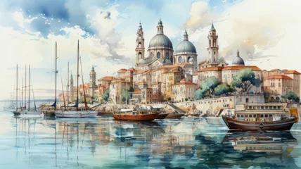 Rolgordijnen A Venice illustration in colorful watercolors. © senadesign