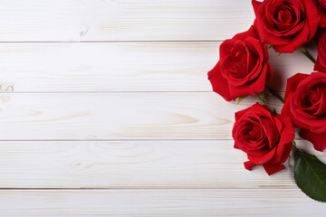 Christmas Greeting Card, red Christmas flower on a traditional white wooden background