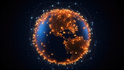 Earth in space with networking glowing light background.