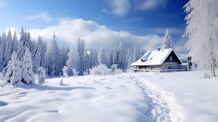 Winter's house in a wonderful snow timberland