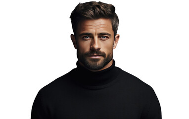 Sartorial Elegance The Charisma of a Young Man in a Black Sweater on White or PNG Transparent Background.