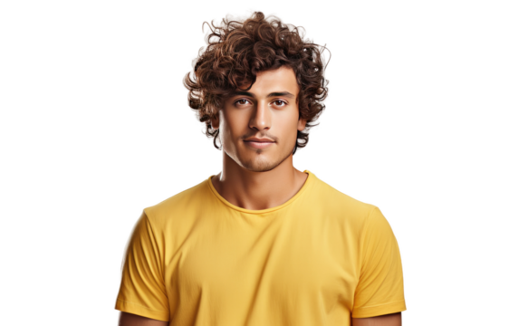 Tousled Tresses Embracing the Natural Waves of a Young Man on White or PNG Transparent Background.