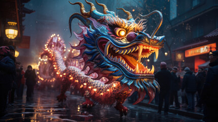 A Chinese dragon on the street - obrazy, fototapety, plakaty
