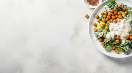Fototapeta na wymiar Vegetarian Caesar salad with chickpeas kale