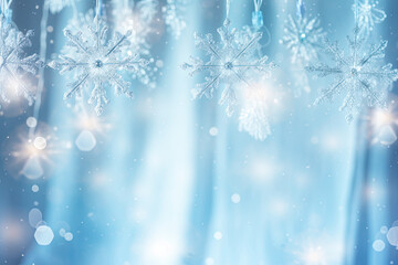Christmas background with snowflakes, icy blue winter background 