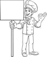 Chef Cook Baker Man Cartoon Holding Sign