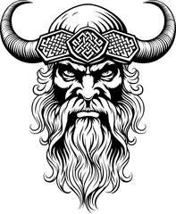 Viking Warrior Man Strong Mascot Face in Helmet