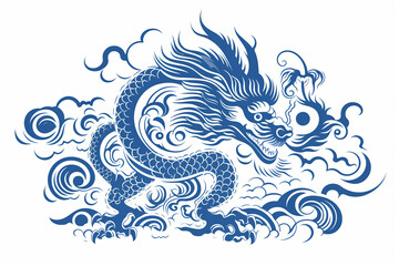 Blue Chinese Dragon symbol of 2024. Chinese New Year - obrazy, fototapety, plakaty