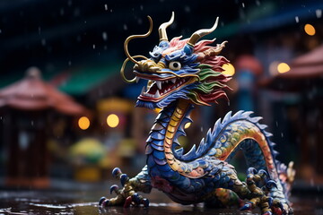 Fototapeta premium Blue Chinese Dragon symbol of 2024. Chinese New Year
