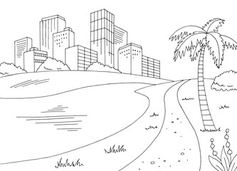 Obraz premium Park palm graphic black white landscape sketch illustration vector 