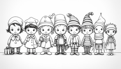 Christmas Characters: Charming Child's Line Drawings 
